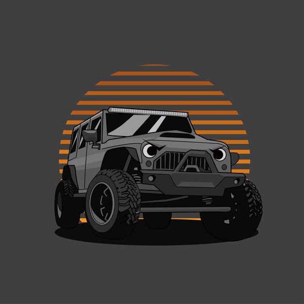 Graphic illustration of 4x4 offroad adventure in mountains