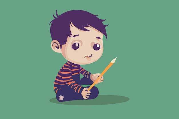 Graphic illustration boy sitting and sad boy holding a pencil