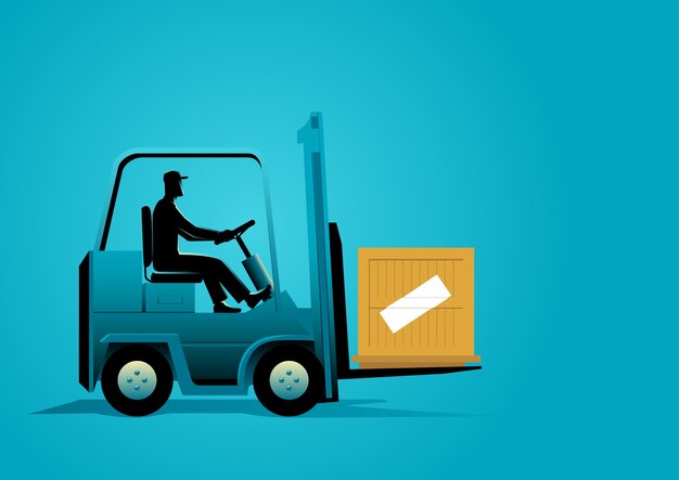 Vector graphic illustration of a man driving a forklift