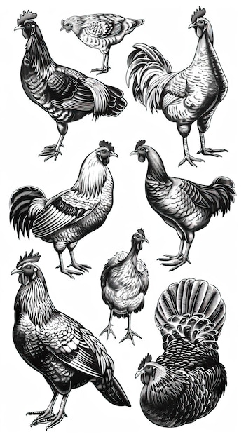 Vector graphic illustration poultry goose rooster chicken turkey vector