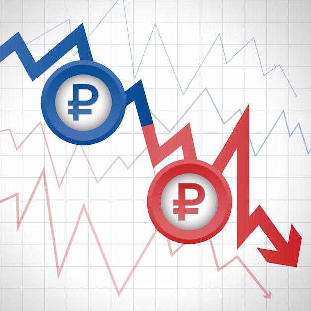 Graphic illustration of the Russian ruble falling