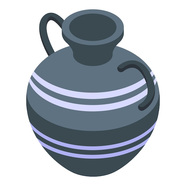 Vector graphic illustration of a striped isometric clay pot with two handles