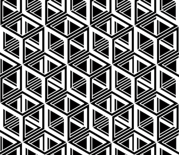 Graphic seamless abstract pattern, regular geometric black and white 3d background. Contrast ornament.