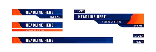 Graphic set of Broadcast News Lower Thirds Banner for Television Video and Media Channel Modern