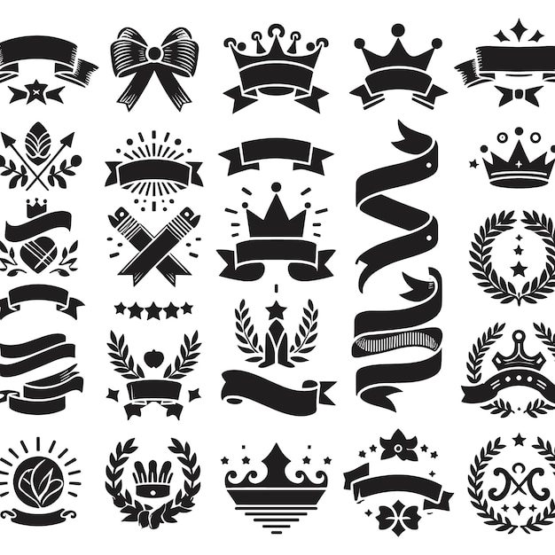 Graphic Set of ribbon Vector Icons silhouette white background