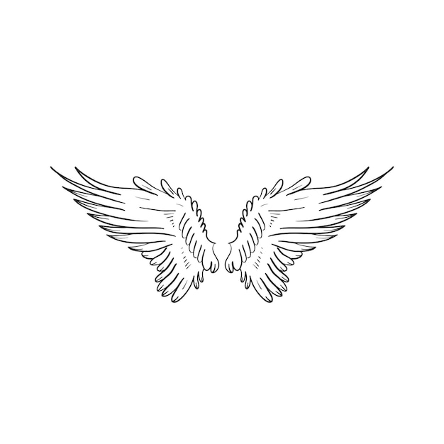 Graphic sketch of angel wings. Drawing for a tattoo. Vector illustration isolated.