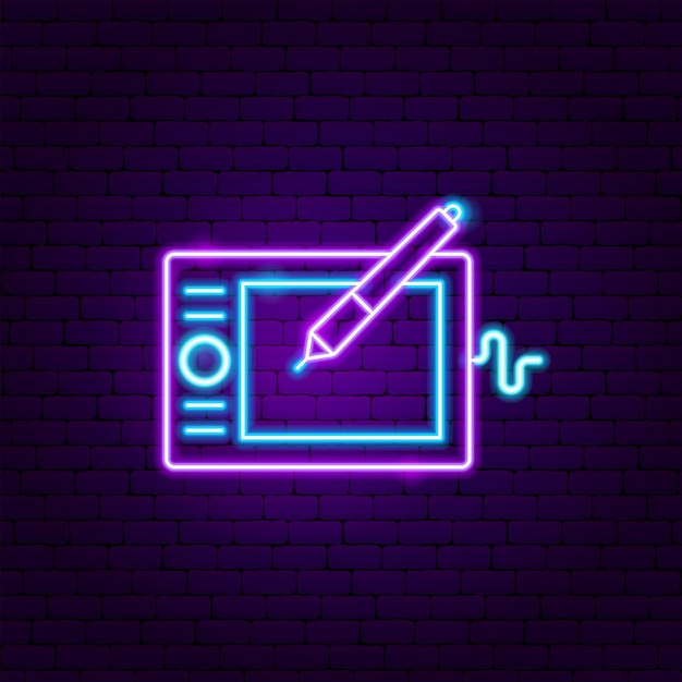 Graphic Tablet Neon Label. Vector Illustration of Electronics Promotion.