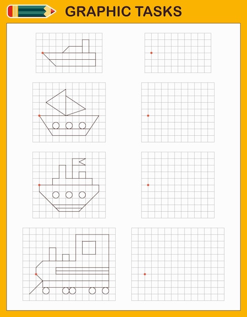 Graphic tasks. Educational game for preschool children. Worksheets for practicing logic.