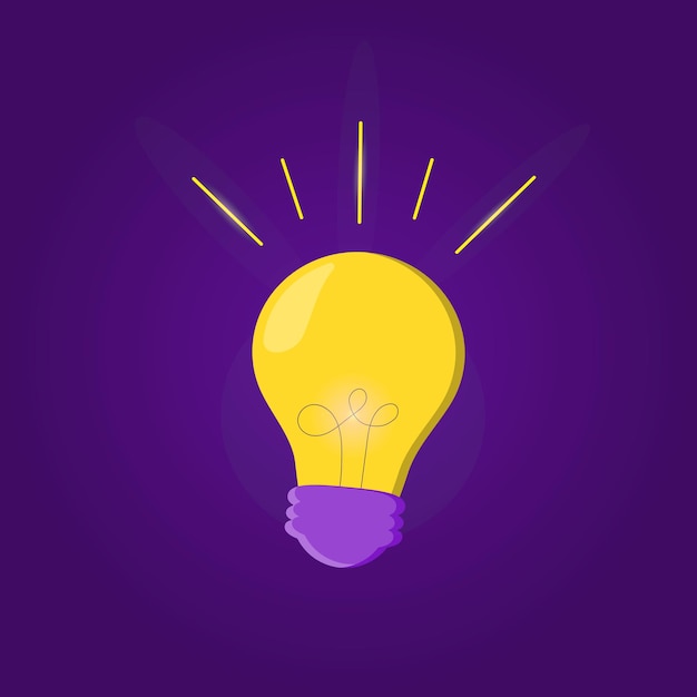 Graphic vector illustration of a glowing light bulb on a purple background