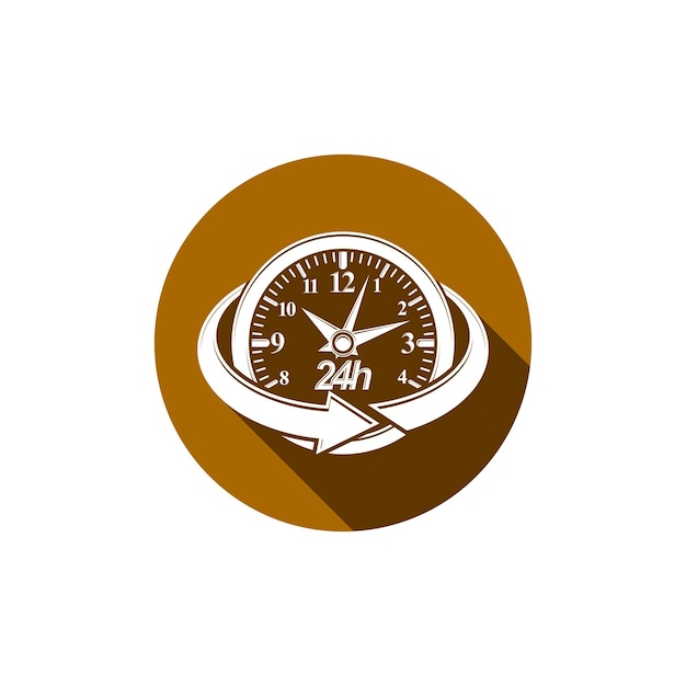 Graphic web vector 24 hours timer, around-the-clock pictogram. Business time management illustration.