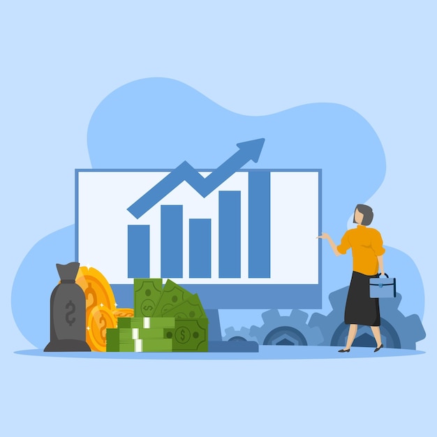 graphical representation of financial data and framed line chart, concept of business management.