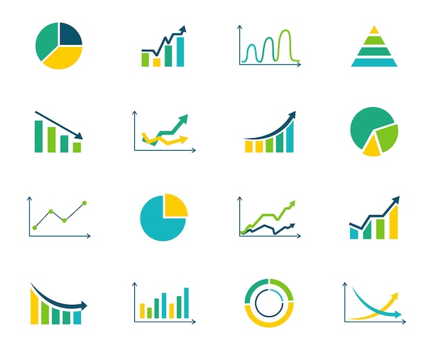 Graphs and charts icon set Business statistics icons