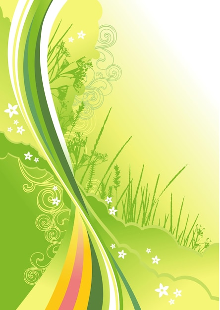 Grass flowers and abstract lines background vector