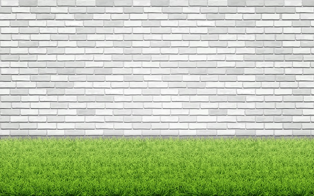 Vector grass lawn and white brick wall.