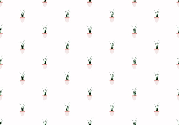 Grass plant in pot seamless pattern Cute botanical texture