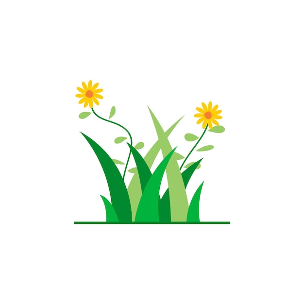 Grass with flower plants logo design vector illustration