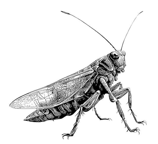 Grasshopper insect hand drawn sketch doodle style vector illustration