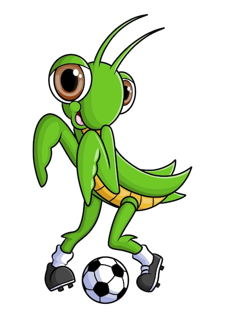 The grasshopper is playing football with good trick of illustration