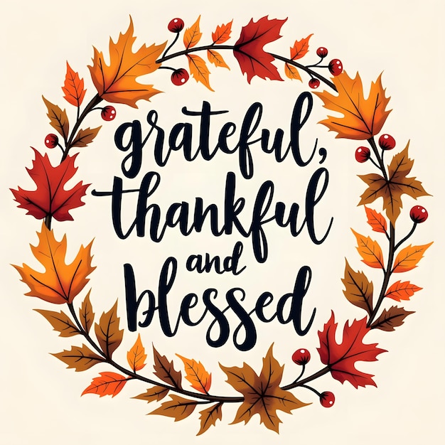 Vector grateful thankful and blessed elegant autumn design