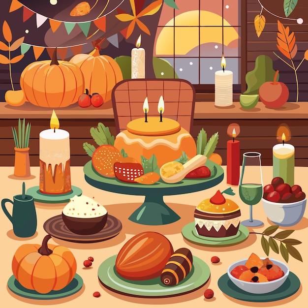 Vector gratitude and gathering a thanksgiving setting