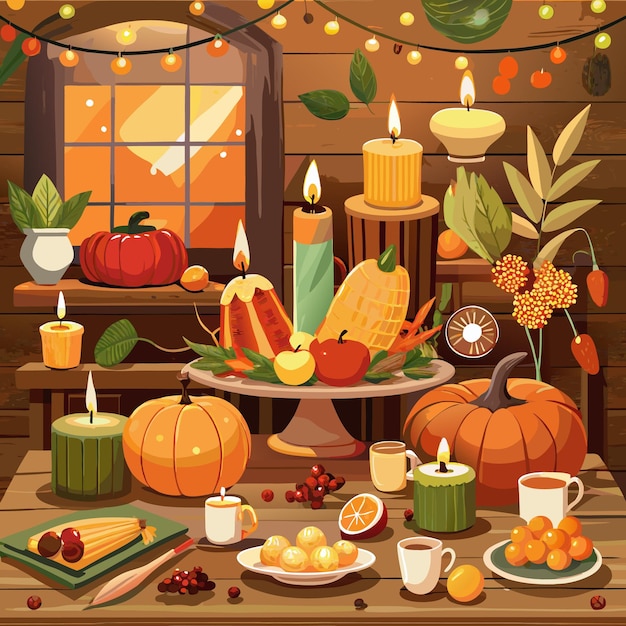 Vector gratitude and gathering a thanksgiving setting