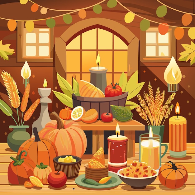 Vector gratitude and gathering a thanksgiving setting