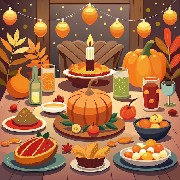 Vector gratitude and gathering a thanksgiving setting