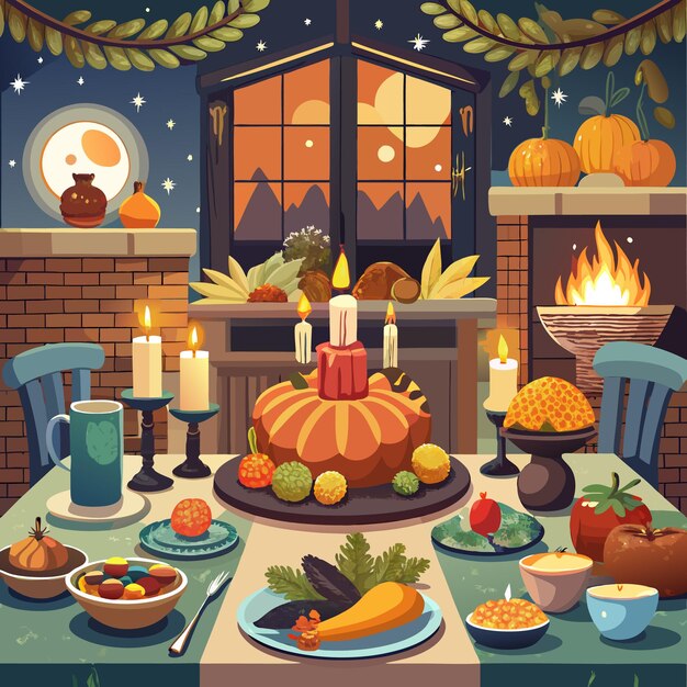 Vector gratitude and gathering a thanksgiving setting