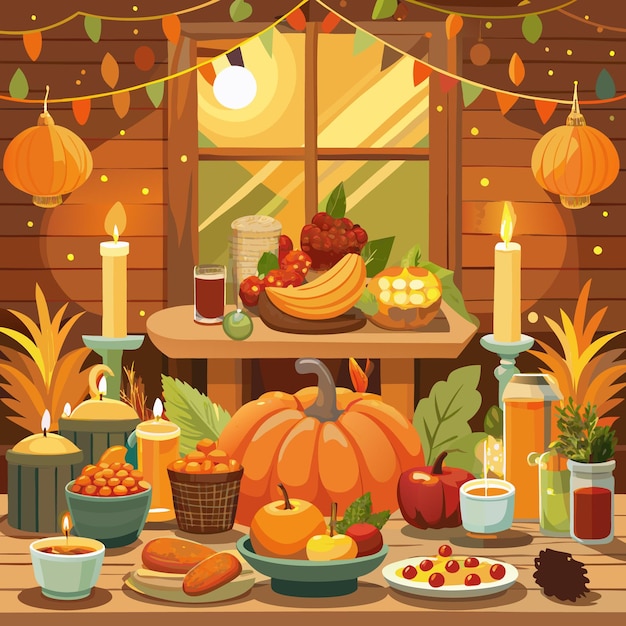 Vector gratitude and gathering a thanksgiving setting