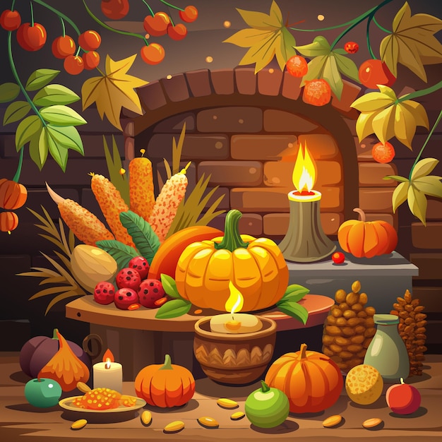 Vector gratitude and gathering a thanksgiving setting