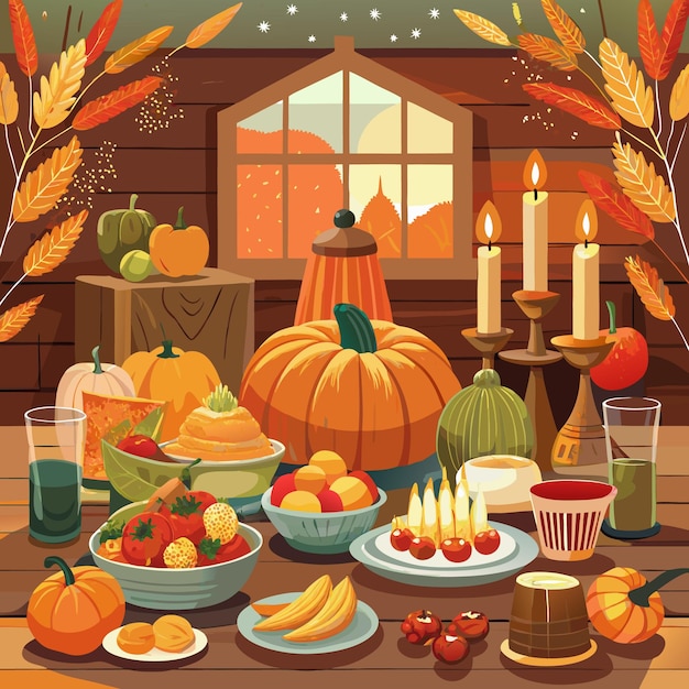 Vector gratitude and gathering a thanksgiving setting