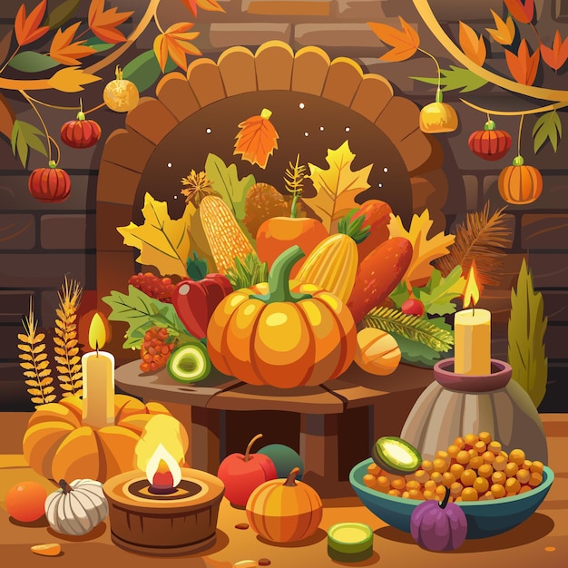 Vector gratitude and gathering a thanksgiving setting