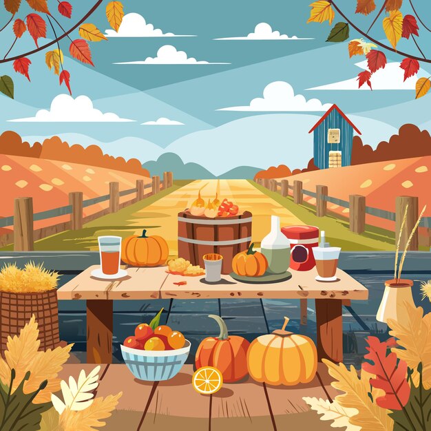 Vector gratitude and gathering a thanksgiving setting