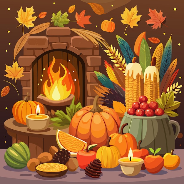 Vector gratitude and gathering a thanksgiving setting