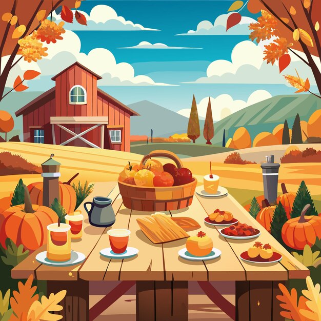 Vector gratitude and gathering a thanksgiving setting