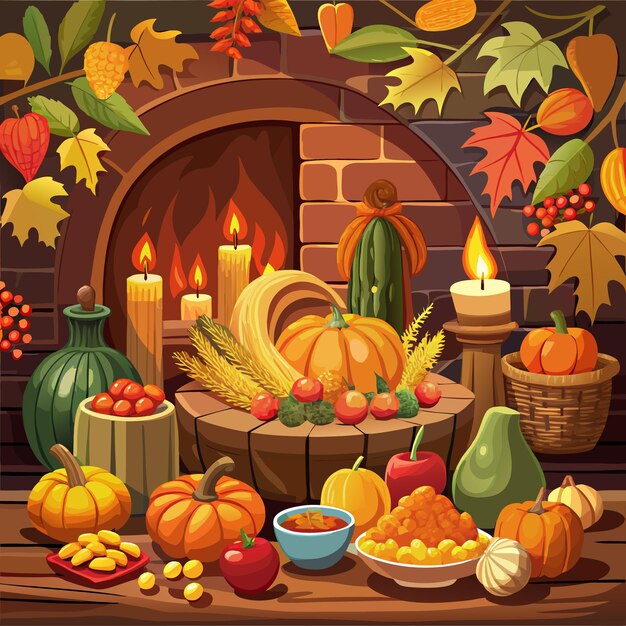 Vector gratitude and gathering a thanksgiving setting