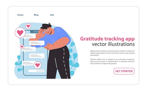 Gratitude tracking app web or landing celebrating daily moments of thankfulness through a digital