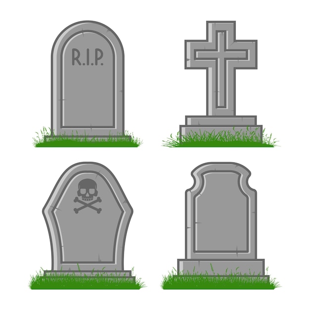 Grave icons vector cartoon set isolated on a white background