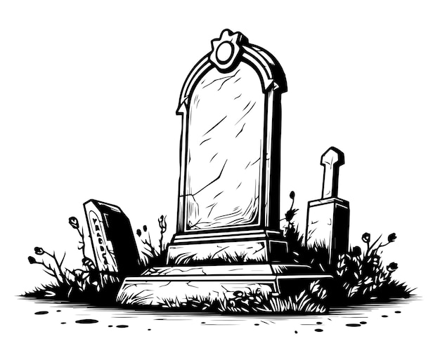 Vector grave retro sketch hand drawn vector illustration halloween