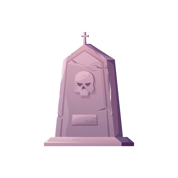 Vector gravestone cartoon tombstone with skull and cross