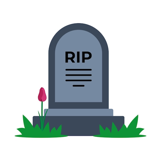 Vector gravestone with grass on ground old tombstone on grave with text rip vector illustration