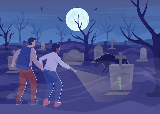 Graveyard flat color vector illustration