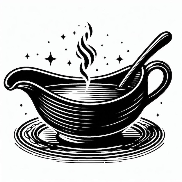 Gravy boat Silhouette line art vector illustration on white background