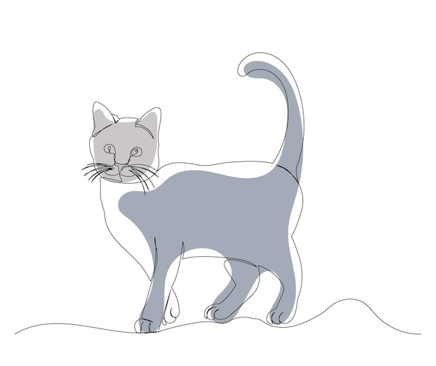 Gray cat one line drawing isolated vector