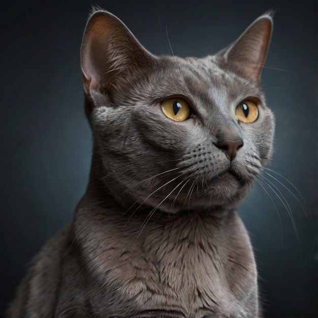 Vector a gray cat with yellow eyes is sitting on a black background