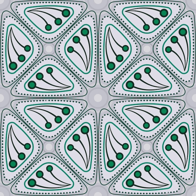 Gray and green mosaic triangles tiles with floral pattern Seamless ornament from repeating triangles