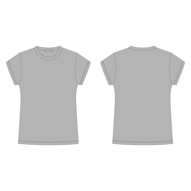 Gray t-shirt blank template isolated on white background. Technical sketch tee shirt. Casual style. Front and back. Fashion vector illustration