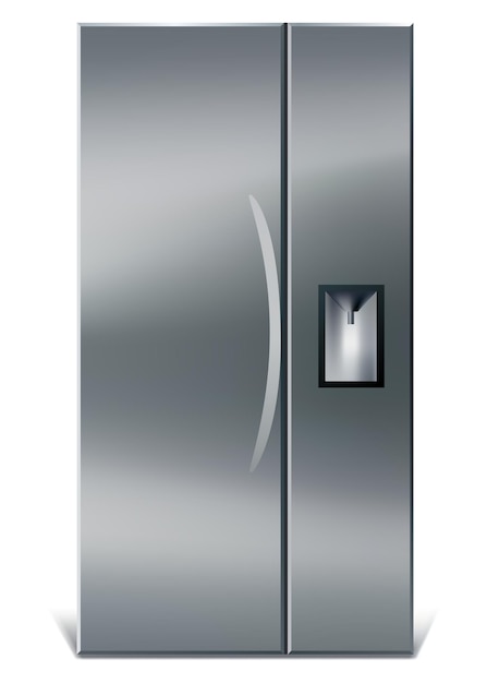 Gray vertical fridge for preserve food Silver refrigerator with two doors Modern cooler for home products storage