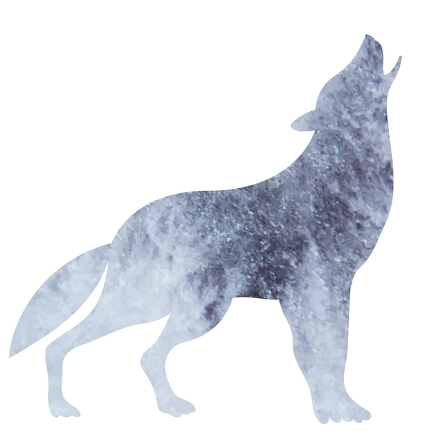 Vector gray wolf watercolor silhouette isolated vector