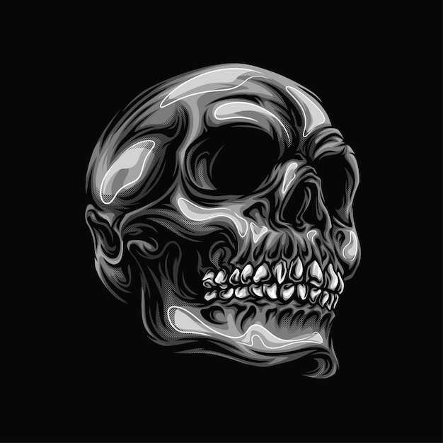 Grayscale Head Skeleton Illustration Part One